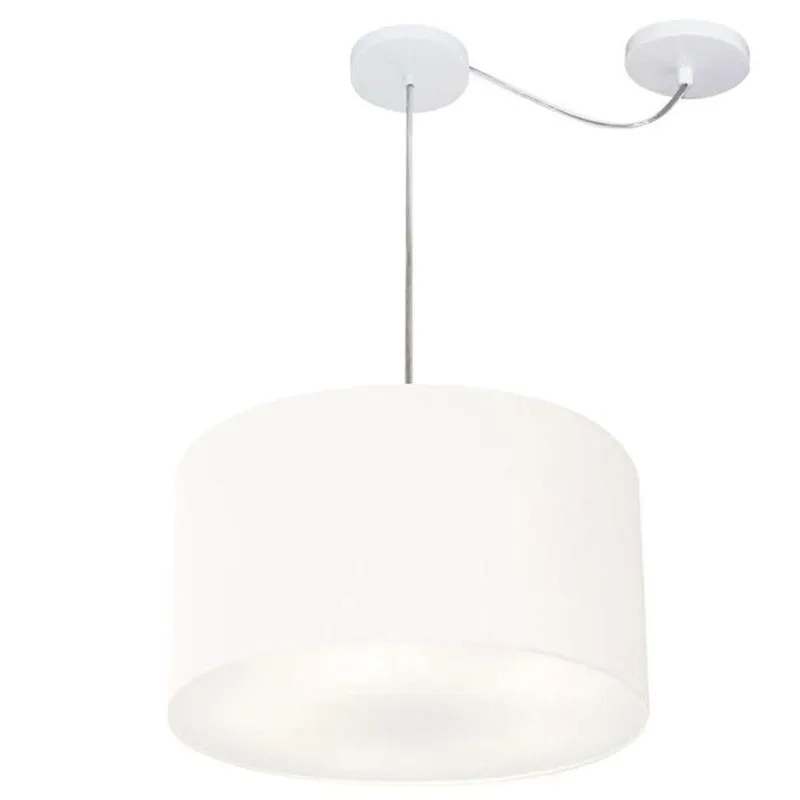 Lustre Pendente Cilíndrico Com Desvio De Centro Md-4163 Cúpula Em Tecido 40x25cm Branco - Bivolt