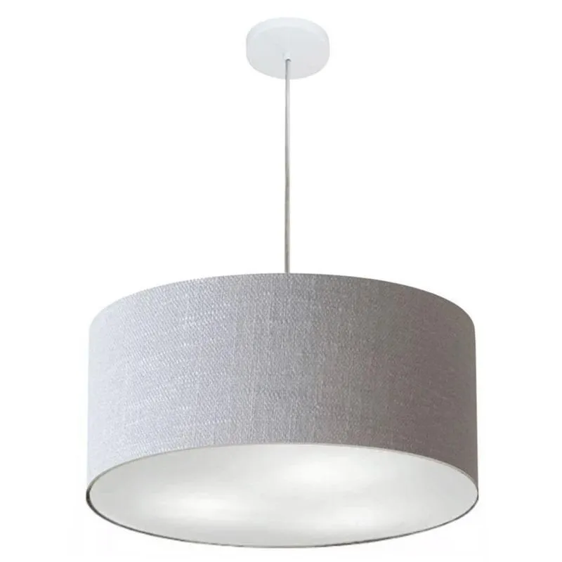 Lustre Pendente Cilíndrico MD-4100 Cúpula Em Tecido 50x25cm Fio Ajustável Rústico Cinza Vivare
