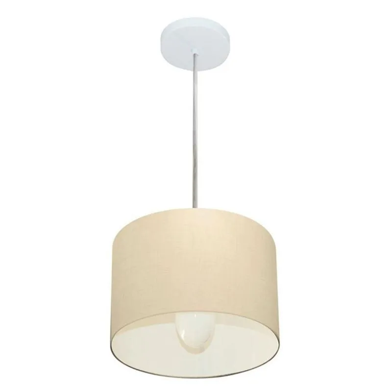 Lustre Pendente Cilíndrico MD-4201 Cúpula Algodão Cru 25x25cm Bivolt Branco Vivare Brasil Iluminação