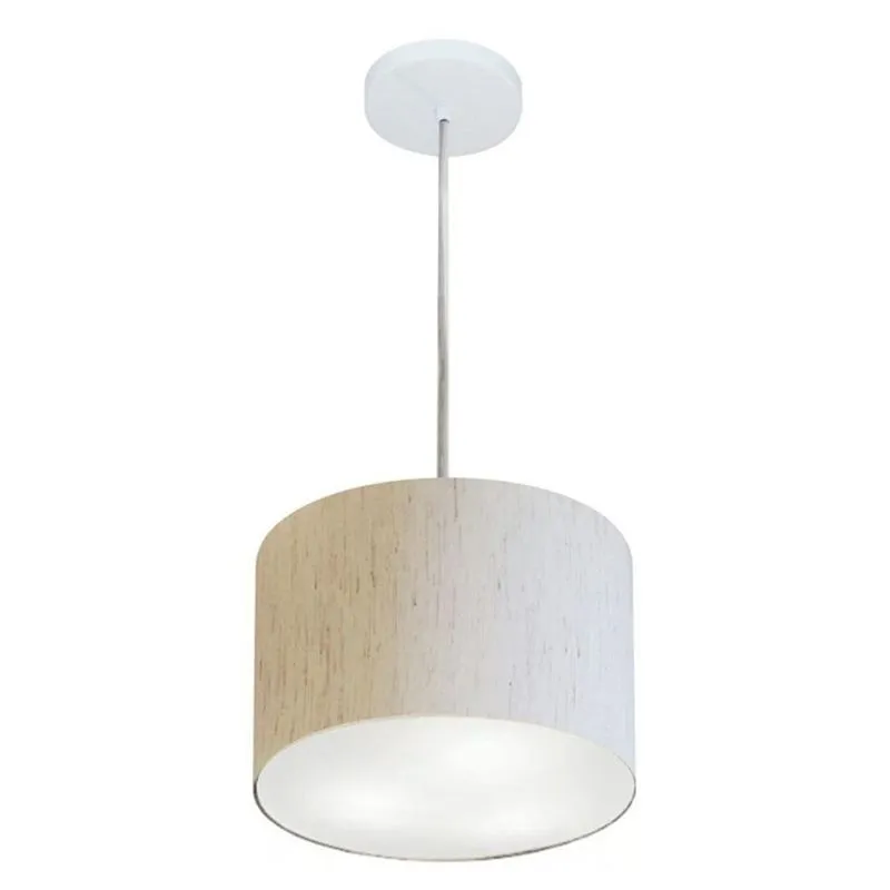Lustre Pendente Cilíndrico MD-4209 Cúpula Em Tecido Linho 25x25cm Bege Vivare Brasil Iluminação