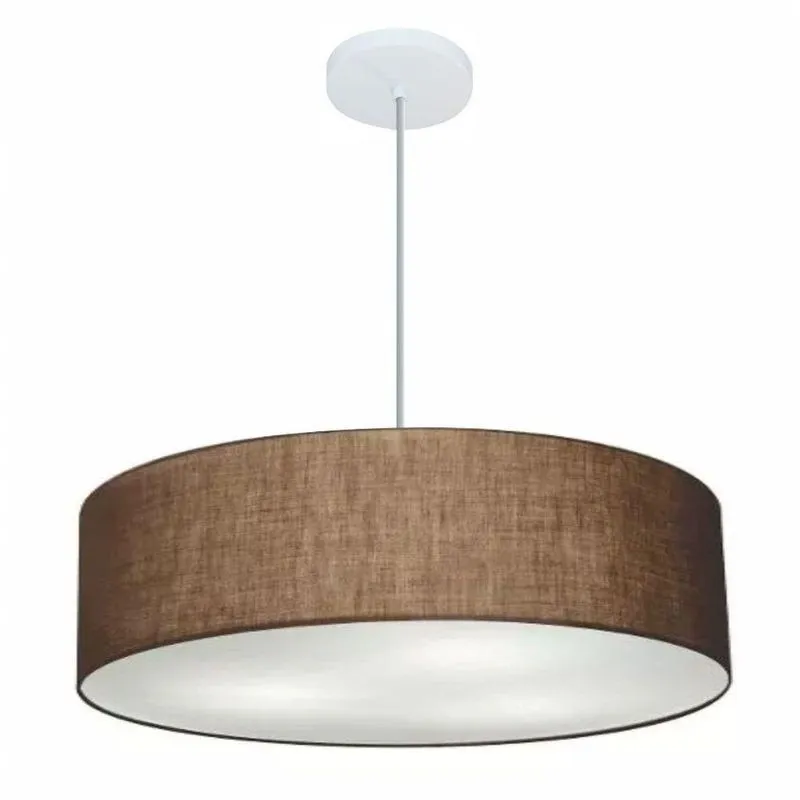 Lustre Pendente Cilíndrico MD-4221 Cúpula em Tecido 60x15cm Bivolt Café Vivare Brasil Iluminação