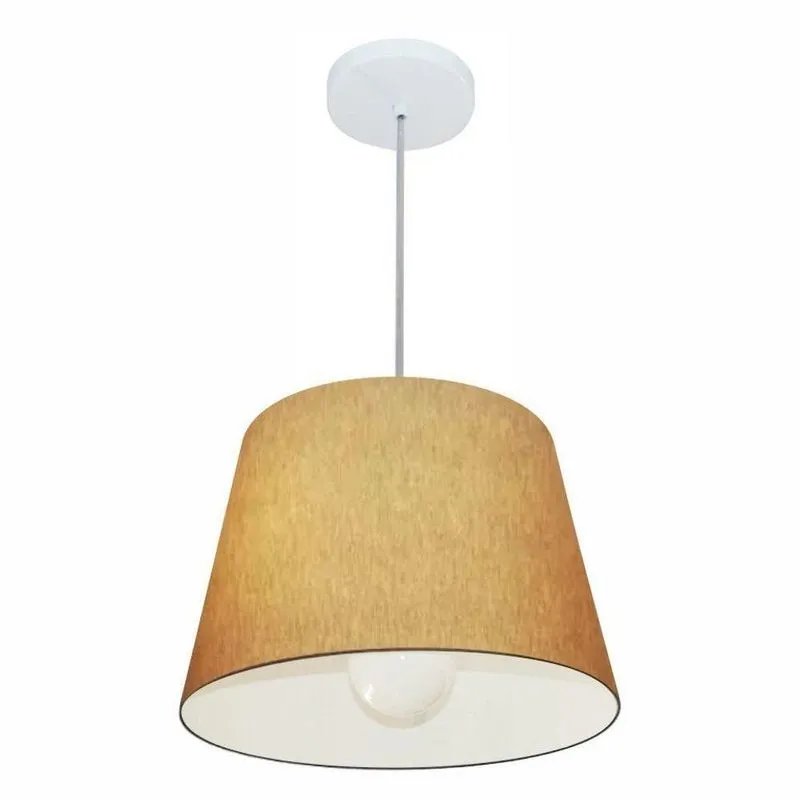 Lustre Pendente MD-4240 Cúpula em Tecido Cone Pequeno Fio Ajustável Bege Vivare Brasil Iluminação