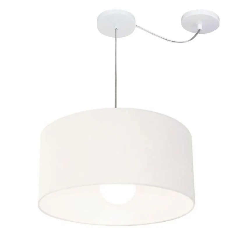 Lustre Pendente Cilíndrico Com Desvio Md-4228 Cúpula Em Tecido 45x25cm Branco - Bivolt