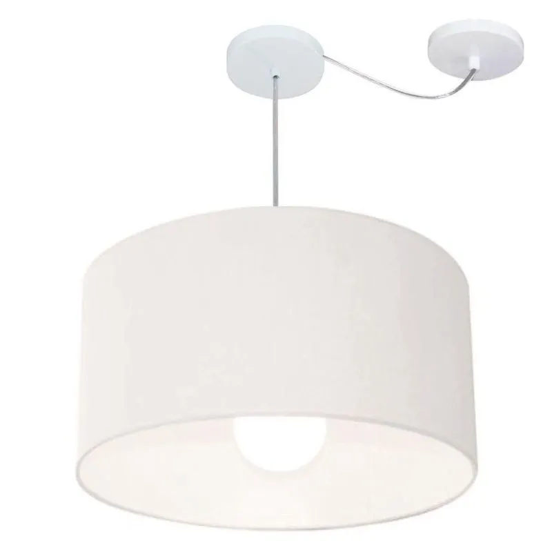 Lustre Pendente Cilíndrico Com Desvio Md-4234 Cúpula Em Tecido 60x30cm Branco - Bivolt