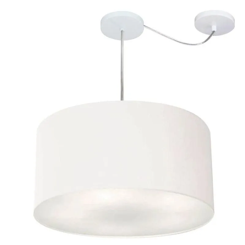 Lustre Pendente Cilíndrico Com Desvio Md-4261 Cúpula Em Tecido 50x30cm Branco - Bivolt