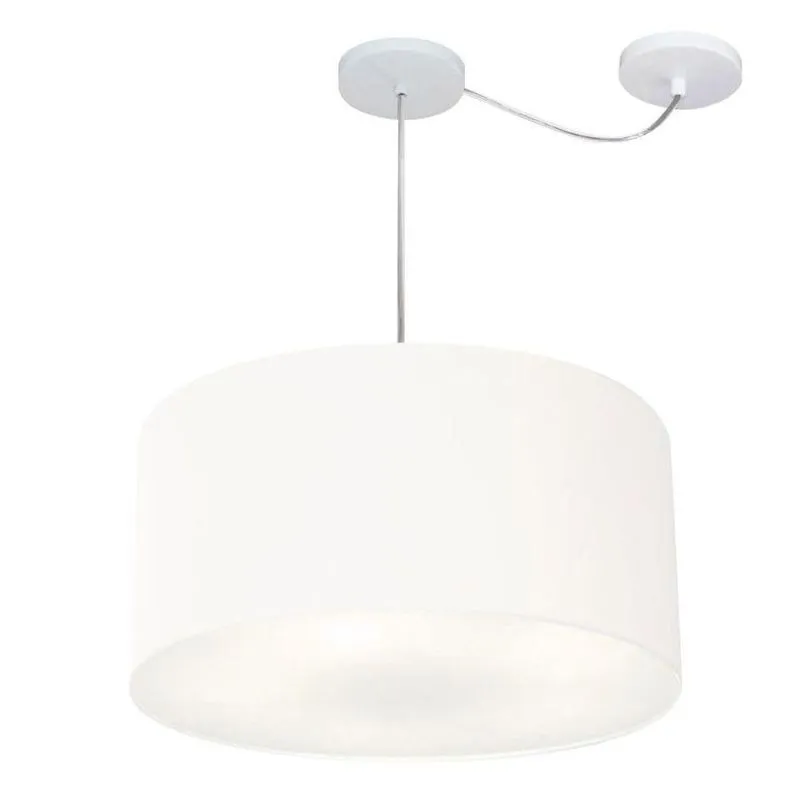 Lustre Pendente Cilíndrico MD-4236 Cúpula Em Tecido 45x25cm Desvio De Centro Branco Vivare Brasil