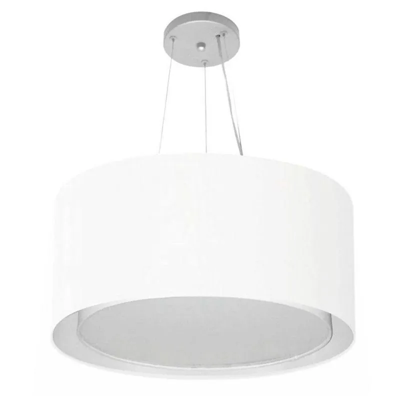 Lustre Pendente Cilíndrico Duplo Md-4300 Cúpula Em Tecido 50x30cm Branco - Bivolt