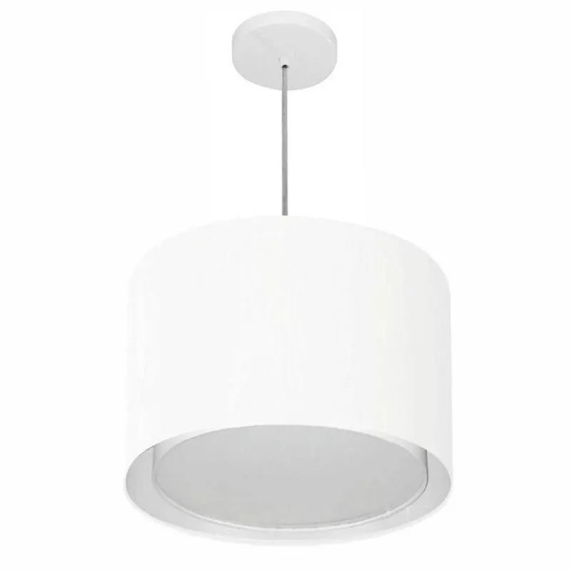 Lustre Pendente Cilíndrico Duplo MD-4292 Com Cúpula Em Tecido 40x30cm Branco Vivare Brasil
