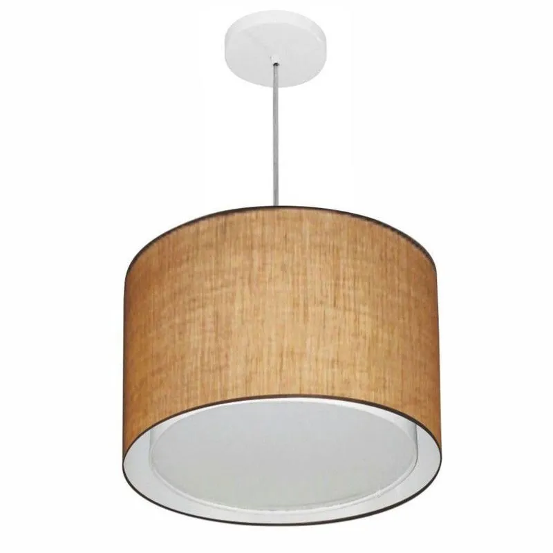 Lustre Pendente Cilíndrico Duplo MD-4292 Cúpula em Tecido 40x30cm Bivolt Palha Vivare Brasil