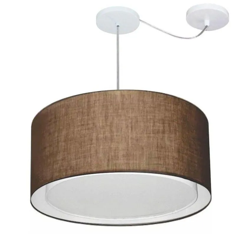 Lustre Pendente Cilíndrico MD-4308 Cúpula Em Tecido 50x30cm Desvio De Centro Café Vivare Brasil