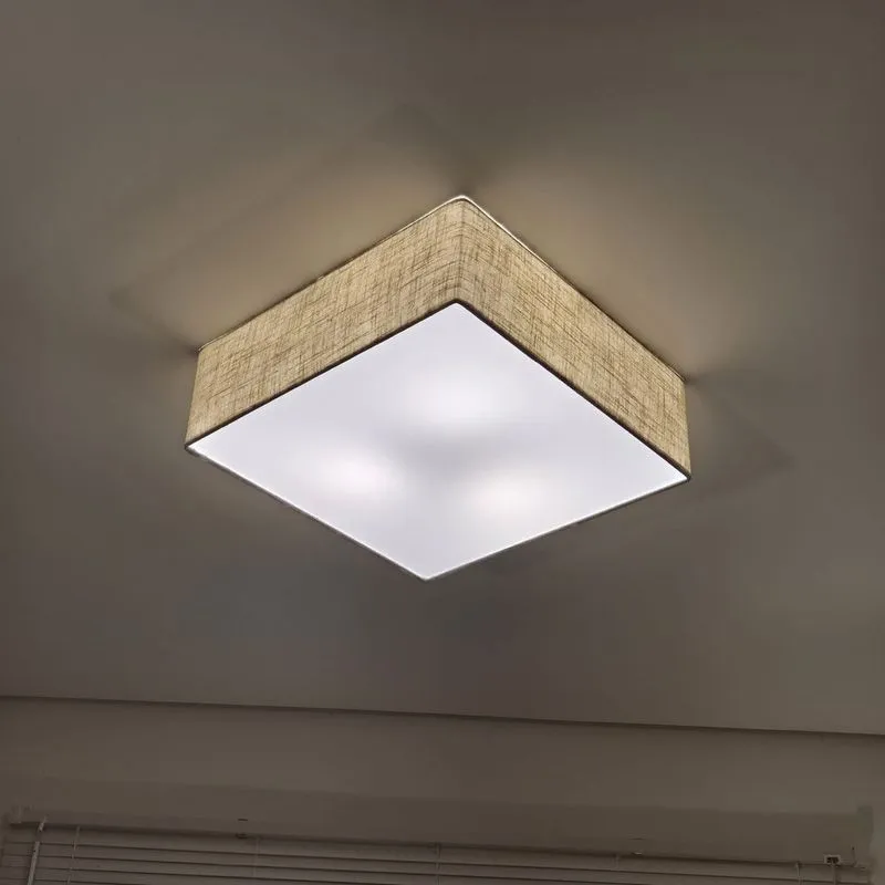 Plafon Quadrado Md-3001 Cúpula Em Tecido 12/35x35cm Rústico Bege - Bivolt