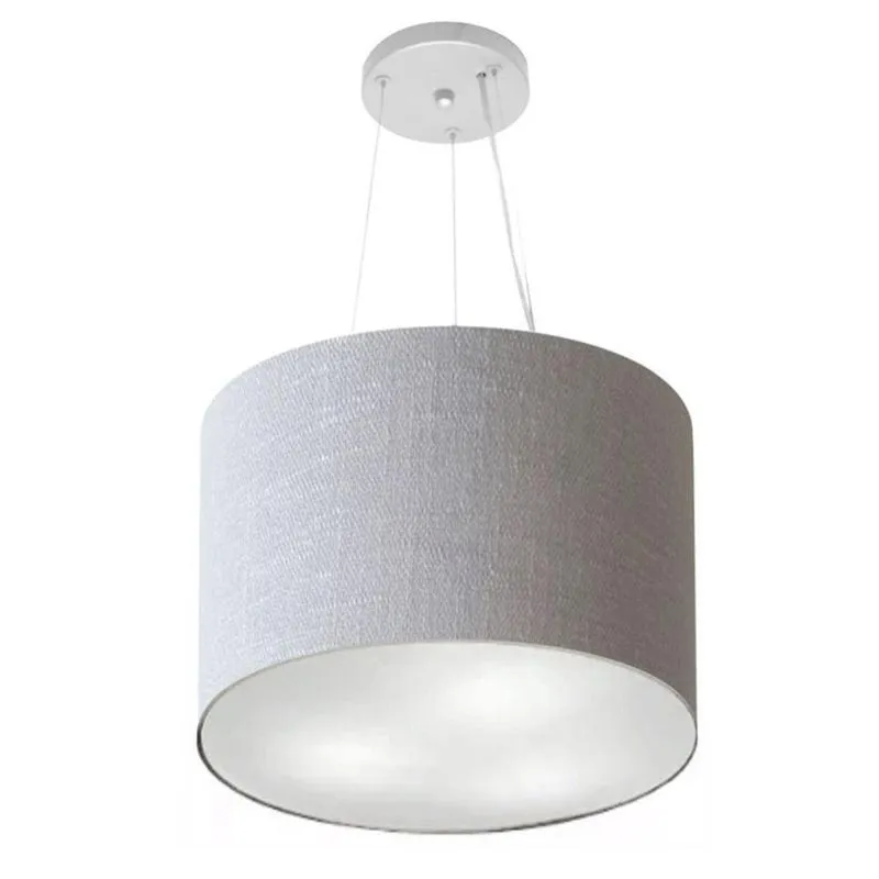 Lustre Pendente Cilíndrico MD-4183 Cúpula Em Tecido 40x30cm Pequeno Rústico Cinza Vivare Brasil