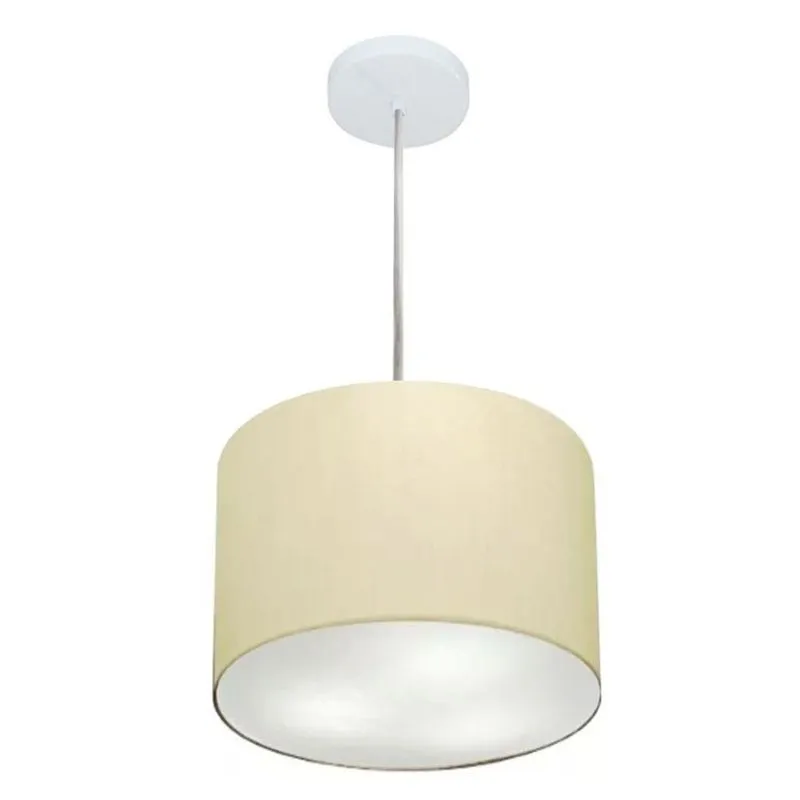 Lustre Pendente Cilíndrico MD-4210 Com Cúpula Em Tecido Algodão Cru Bivolt Branco Vivare Brasil