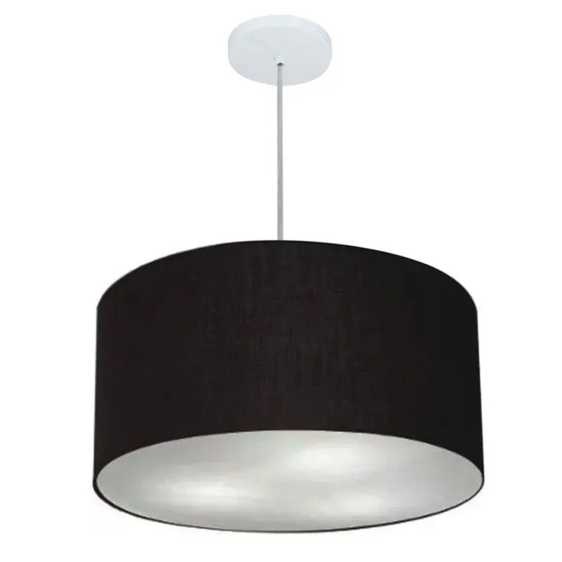 Lustre Pendente MD-4242 Cilíndrico Com Cúpula Em Tecido 45x25cm Preto Vivare Brasil Iluminação