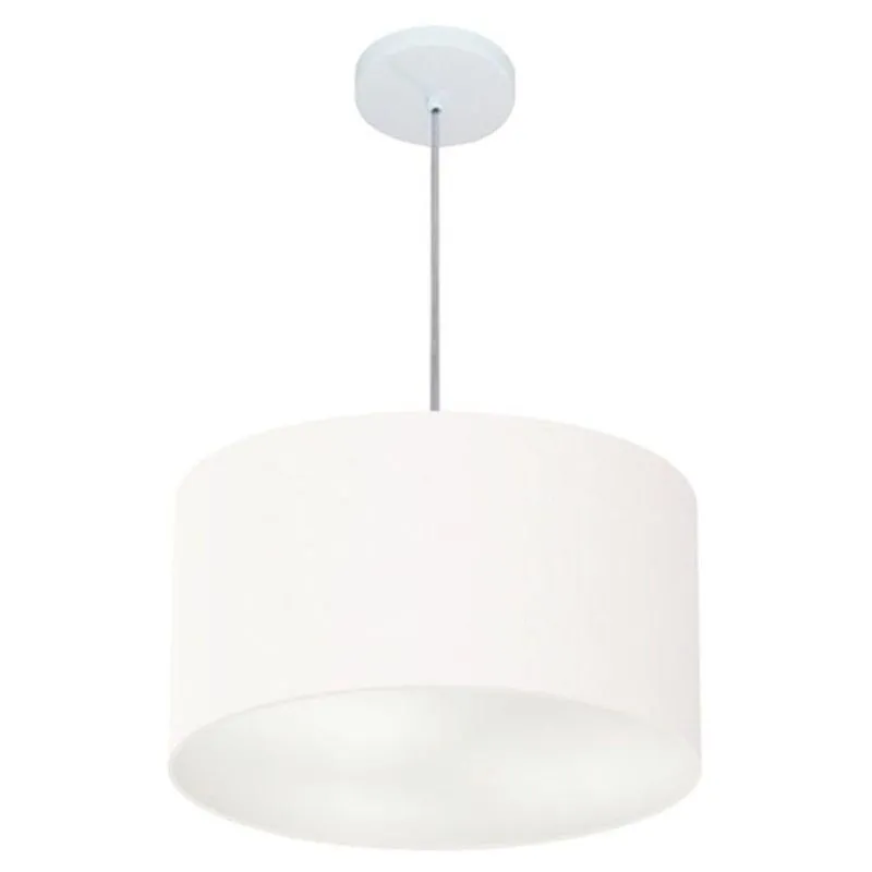 Lustre Pendente Cilíndrico MD-4244 Cúpula em Tecido 40x25cm Branco Vivare Brasil Iluminação