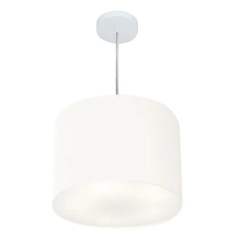 Lustre Pendente Cilíndrico MD-4216 Cúpula em Tecido 40x30cm Fio Ajustável Branco Vivare Brasil