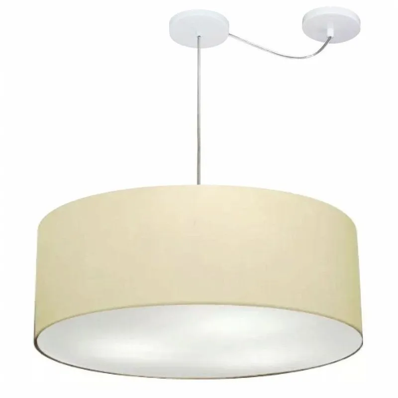 Lustre Pendente Cilíndrico MD-4266 Cúpula Algodão Cru 60x21cm Desvio De Centro Branco Vivare Brasil