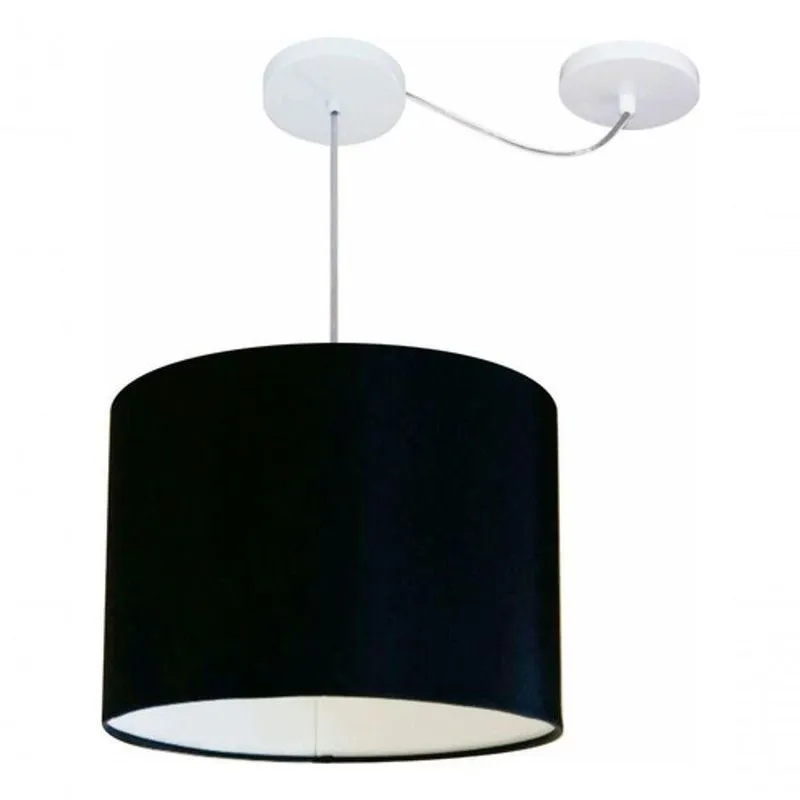 Lustre Pendente Cilíndrico Com Desvio Md-4227 Cúpula Em Tecido 40x30cm Preto - Bivolt