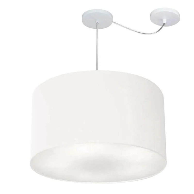 Lustre Pendente Cilíndrico Com Desvio Md-4235 Cúpula Em Tecido 45x30cm Branco - Bivolt