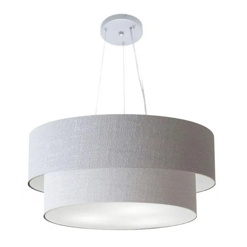 Lustre Pendente Duplo Cilíndrico Vivare Md-4073 Cúpula Em Tecido 80x60cm - Bivolt Rustico-cinza 127/220v