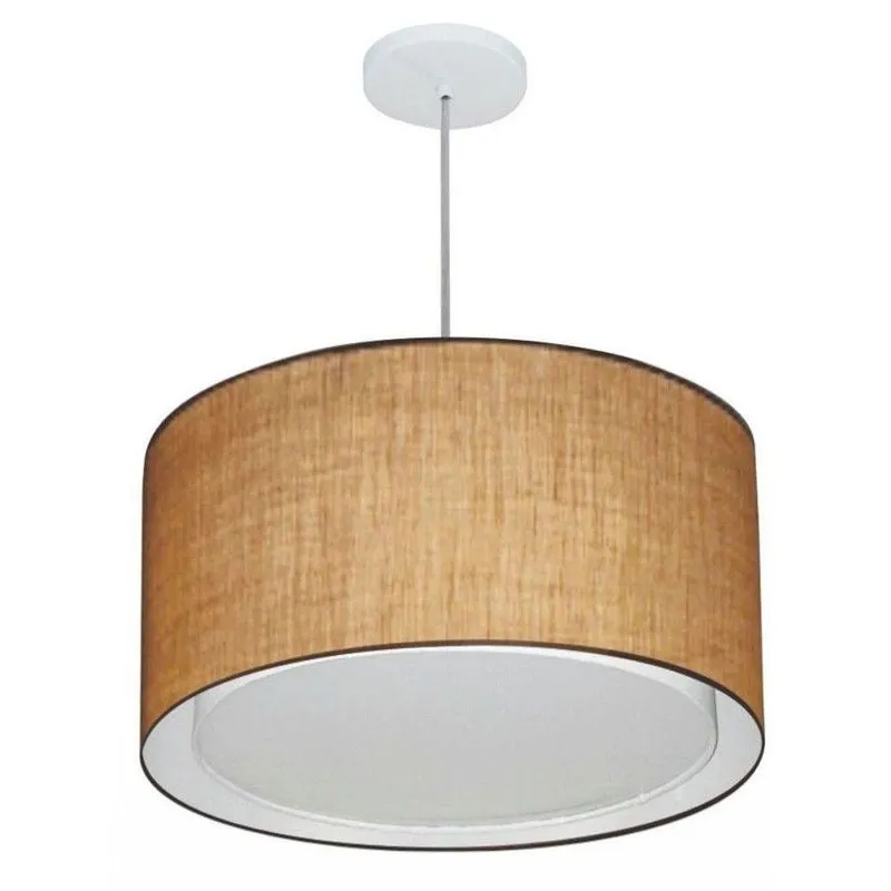 Lustre Pendente Cilíndrico Duplo MD-4287 Com Cúpula Em Tecido Bivolt Palha Vivare Brasil Iluminação