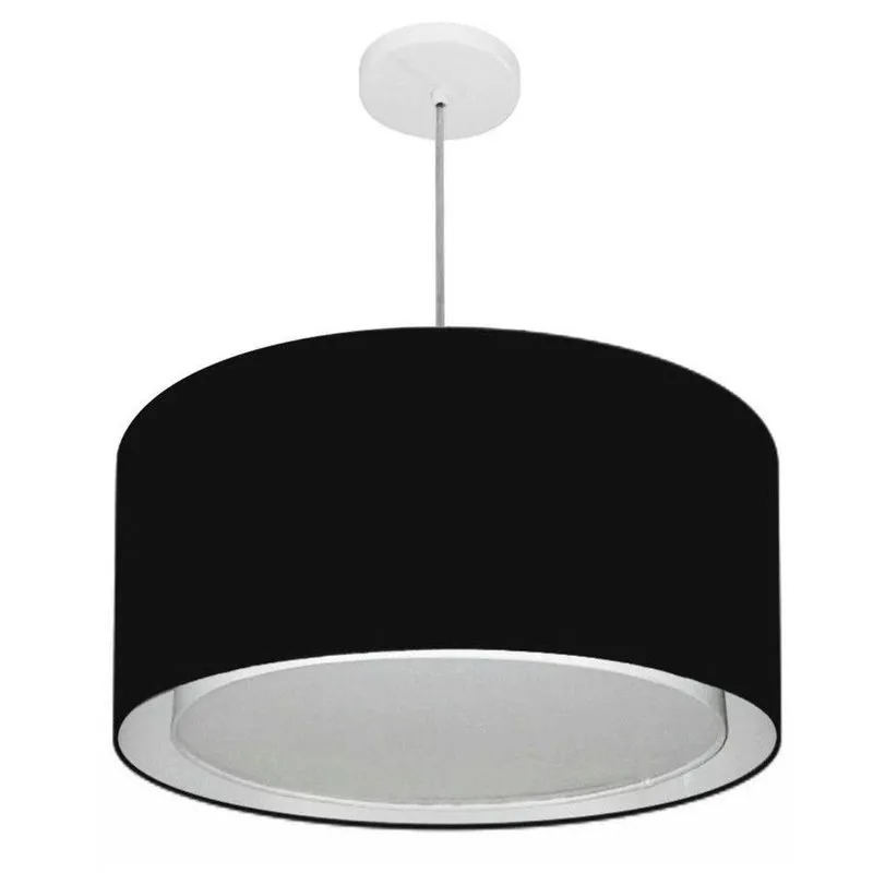 Lustre Pendente Cilíndrico Duplo Md-4295 Cúpula Em Tecido 50x30cm Preto - Bivolt