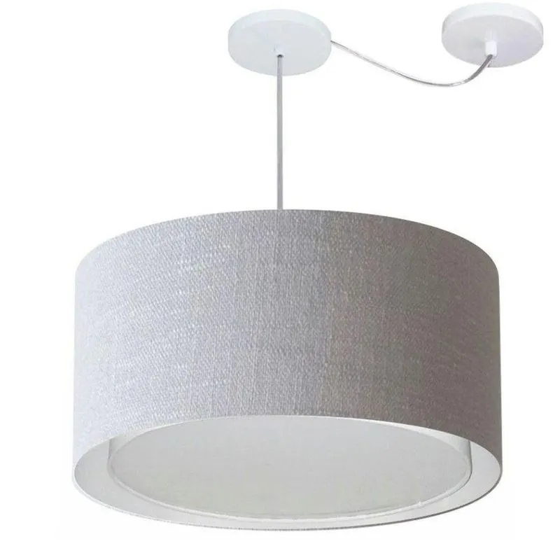 Lustre Pendente Cilíndrico MD-4308 Cúpula Em Tecido 50x30cm Desvio De Centro Rústico Cinza Vivare