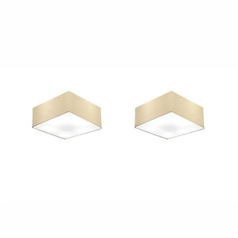 Kit 2 Plafon Quadrado Tecido 12/25x25cm Algodão Crú Bivolt - Vivare Brasil Iluminação