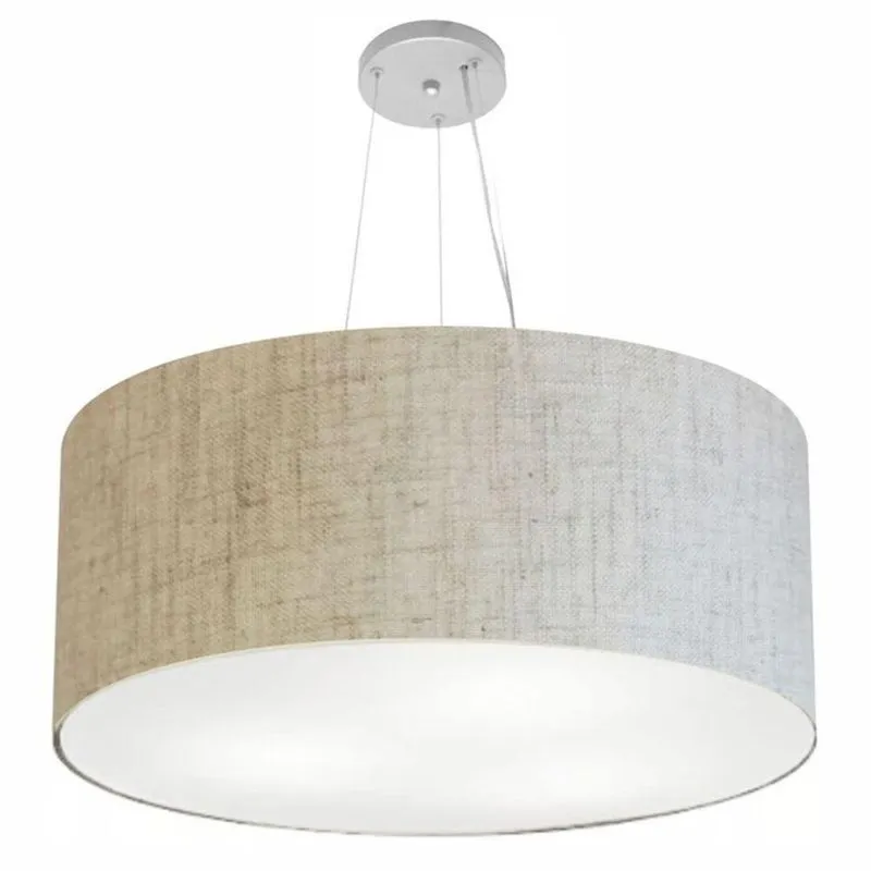 Lustre Pendente Cilíndrico MD-4135 Cúpula em Tecido 70x30cm Rústico Bege Vivare Brasil Iluminação