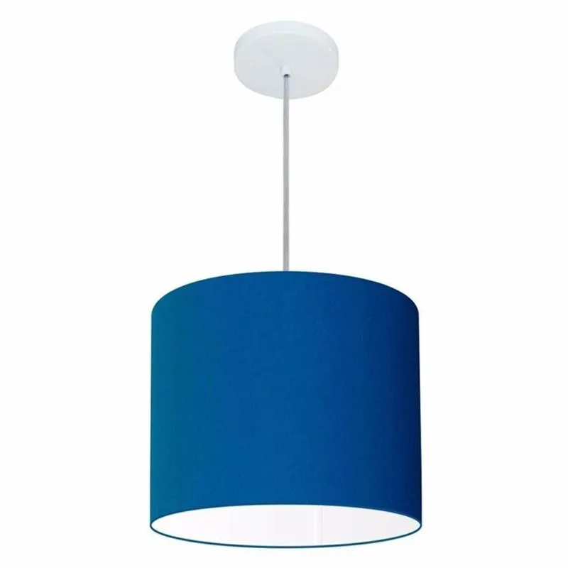 Lustre Pendente Cilíndrico MD-4143 Cúpula em Tecido 35x25cm Azul Marinho Vivare Brasil Iluminação
