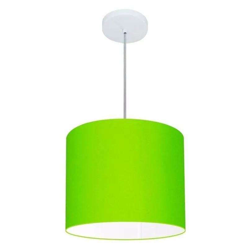 Lustre Pendente Cilíndrico Md-4143 Cúpula Em Tecido 35x25cm Bivolt Verde Limão Vivare Brasil
