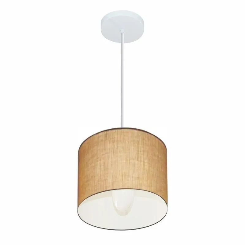 Lustre Pendente Cilíndrico Md-4046 Cúpula Em Tecido 18x18cm Palha - Bivolt