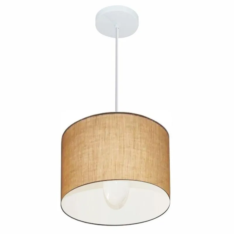 Lustre Pendente Cilíndrico Md-4054 Cúpula Em Tecido 30x21cm Palha - Bivolt