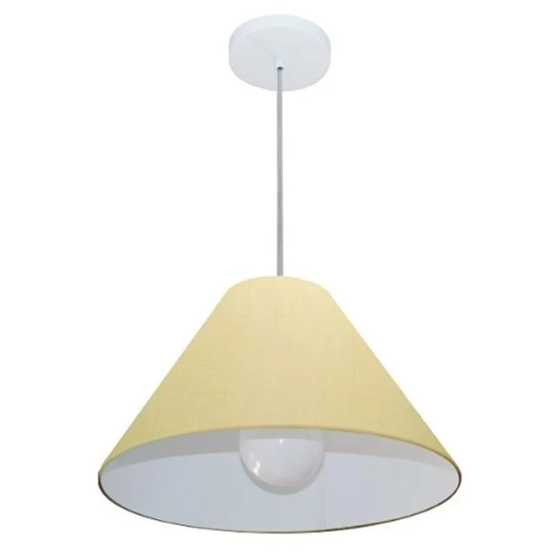 Lustre Pendente MD-4078 Cúpula em Tecido Cone Pequeno Algodão Cru Vivare Brasil Iluminação