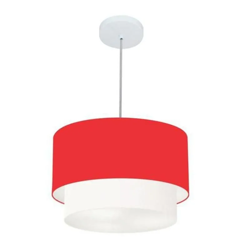 Lustre Pendente Duplo MD-4160 Cúpula Tecido Bivolt 110V-220V Vermelho-Branco Vivare Brasil