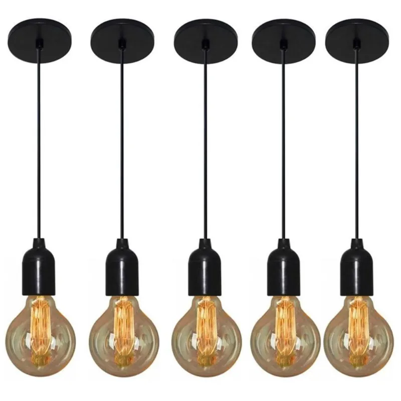 Kit 5 Luminária Lustre Retro Md-4149 Suporte Lâmpada Bivolt - Vivare Brasil Iluminação