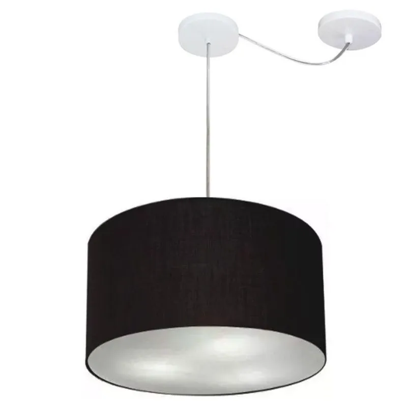 Lustre Pendente Cilíndrico Com Desvio De Centro Md-4163 Cúpula Em Tecido 40x25cm Preto - Bivolt