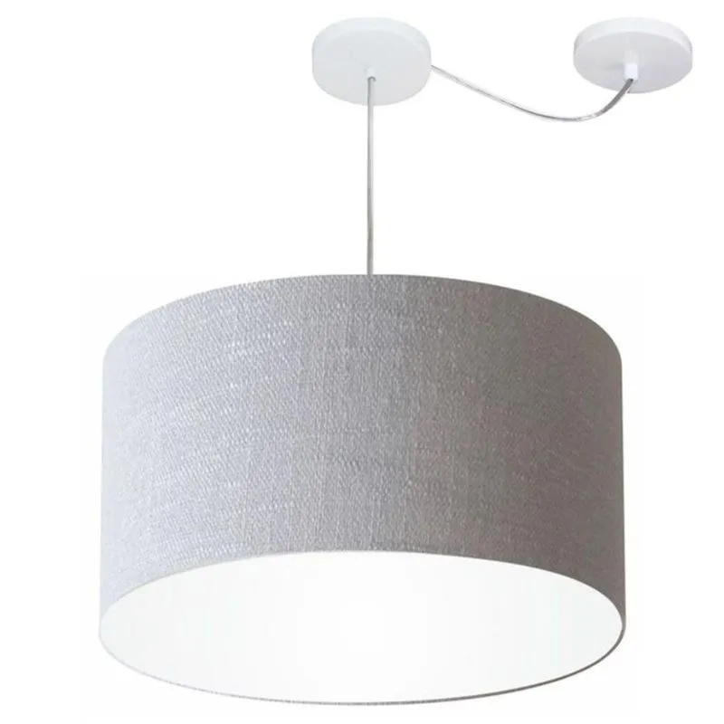Lustre Pendente Cilíndrico Com Desvio De Centro Md-4167 Cúpula Em Tecido 60x30cm Rustico Cinza - Bivolt