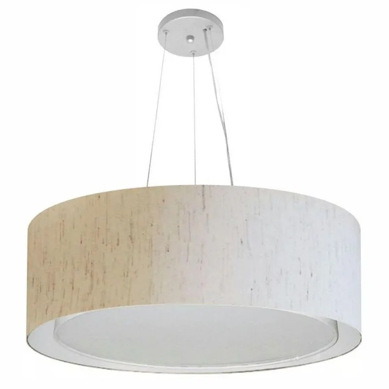 Lustre Pendente Cilíndrico Duplo Md-4126 Cúpula Em Tecido 80x30cm Linho Bege - Bivolt