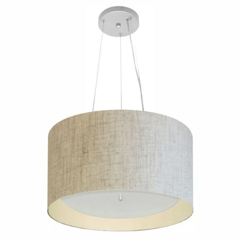 Lustre Cilíndrico Md-4319 Tecido 40x25cm Rústico Bege Bivolt - Vivare Brasil Iluminação