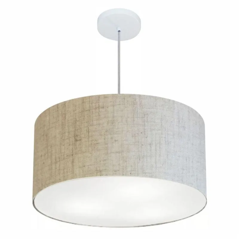 Lustre Pendente Cilíndrico 60x30cm Rústico Bege Bivolt