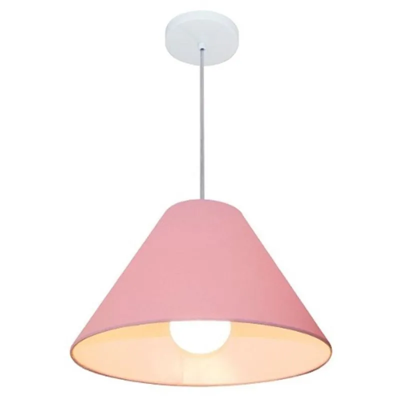 Lustre Pendente Cone Md-4078 Cúpula Em Tecido 25/40x15cm Rosa Bebê - Bivolt