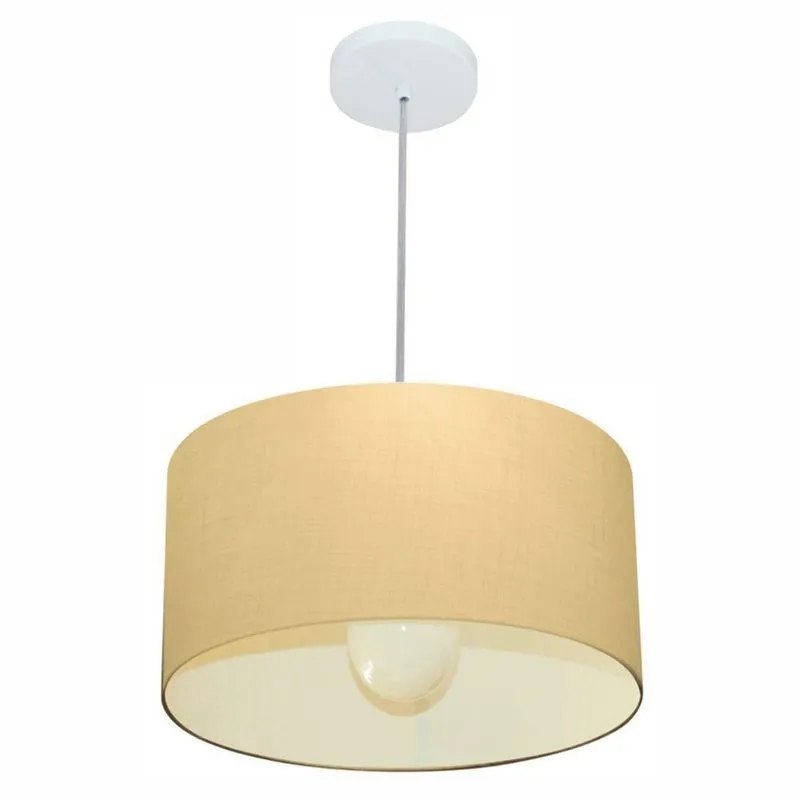 Lustre Pendente Cilíndrico MD-4146 Cúpula Tecido Algodão Cru 40x30cm Bivolt Branco Vivare Brasil