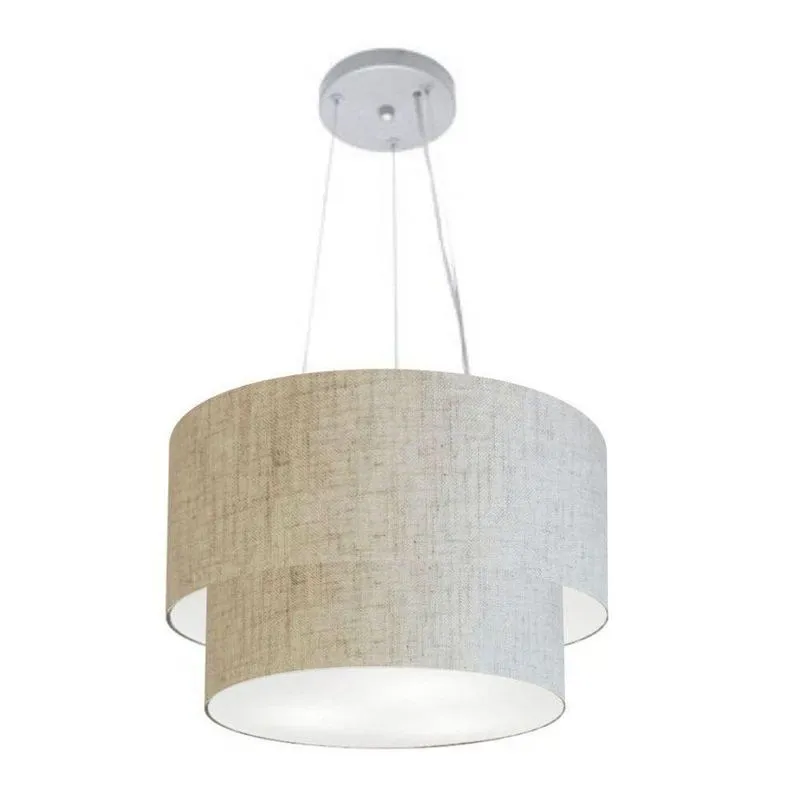 Lustre Pendente Duplo Cilíndrico MD-4158 Cúpula Em Tecido 40x35cm Rústico-Bege Vivare Brasil
