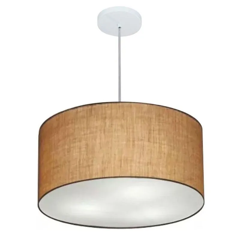 Lustre Pendente Cilíndrico MD-4243 Cúpula em Tecido 45x25cm Fio Ajustável Palha Vivare Brasil