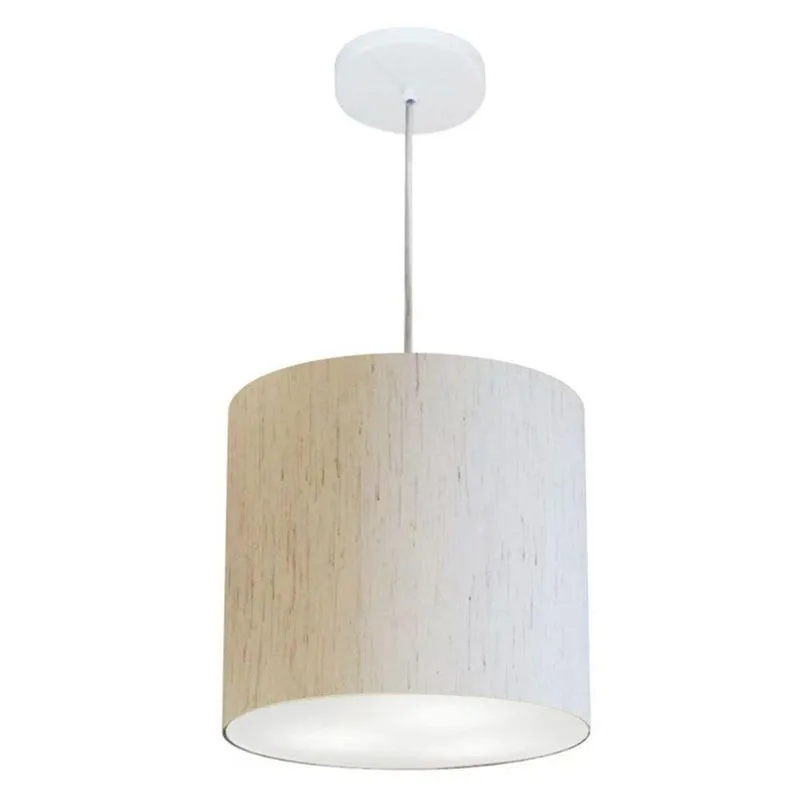 Lustre Pendente Cilíndrico Md-4036 Cúpula Em Tecido 30x31cm Linho Bege - Bivolt