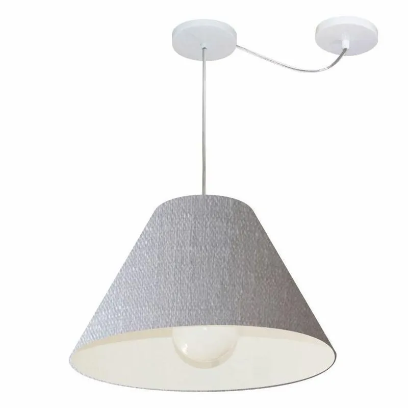 Lustre Pendente MD-4272 Com Cúpula Em Tecido Cone Pequeno Ajustável Cinza Vivare Brasil Iluminação