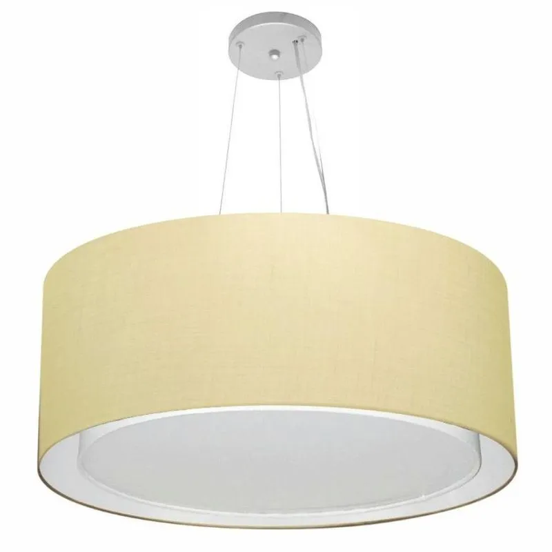 Lustre Pendente Cilíndrico Duplo MD-4303 Cúpula Algodão Cru 70x30cm Prata Vivare Brasil Iluminação