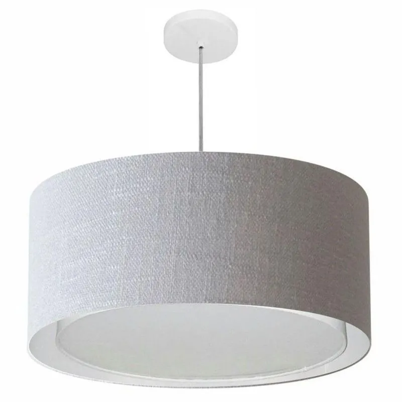 Lustre Pendente Cilíndrico Duplo Md-4291 Cúpula Em Tecido 60x30cm Rustico Cinza - Bivolt