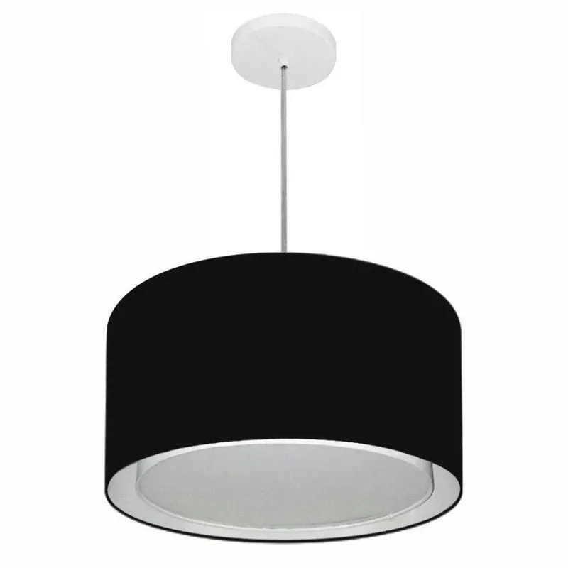 Lustre Pendente MD-4290 Cilíndrico Duplo em Tecido Preto Vivare Brasil Iluminação